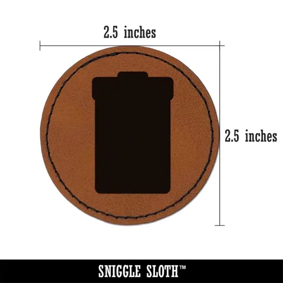 Garbage Trash Can Solid Round Iron-On Engraved Faux Leather Patch Applique - 2.5" Brown {3}