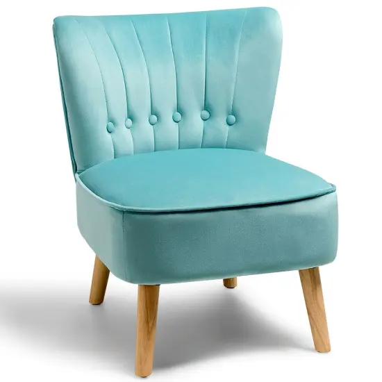 Armless Accent Chair Tufted Velvet Leisure Chair Green {5}