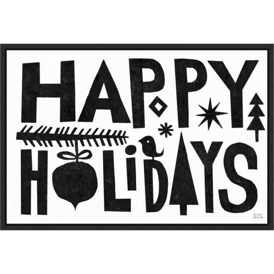 Christmas Whimsy Happy Holidays Black by Michael Mullan Canvas Art Framed {1}