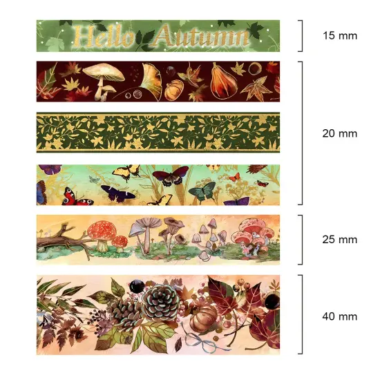 Wrapables Nature Metallic Foil Washi Tape Set for Scrapbooking, Stationery, Diary, Card Making Hello Autumn {3}