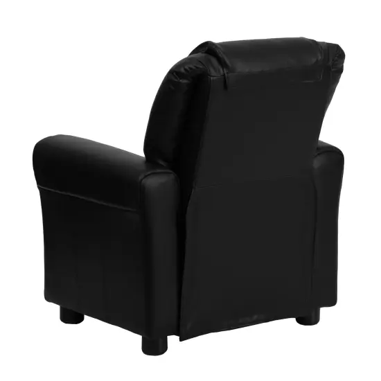 Emma and Oliver Contemporary Kids Recliner with Cup Holder and Headrest Black LeatherSoft {4}