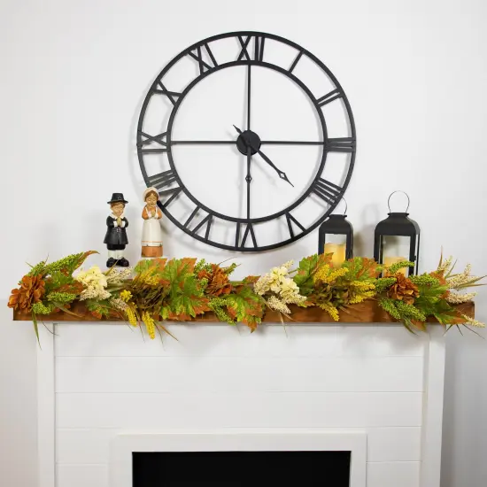 Northlight 5' x 10" Flowers with Wheat Artificial Fall Harvest Garland, Unlit Green {3}