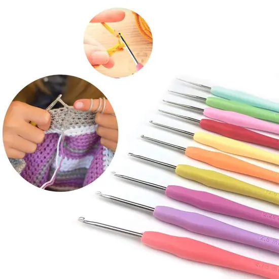 10 Pieces Knitting Needles Crochet Hook - Multicolor Ergonomic Crochet Hooks Set - Rubber Handled Aluminum Crochet Hooks - Small Crochet Hooks Knitting Kit for Beginners Crochet Kit for Crocheting Yarn {3}