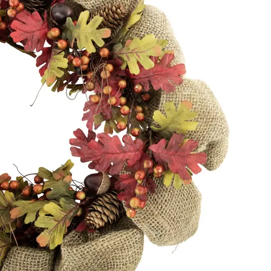 Northlight Rustic Burlap Fall Harvest Wreath with Acorns and Berries, 18-Inch Red {7}