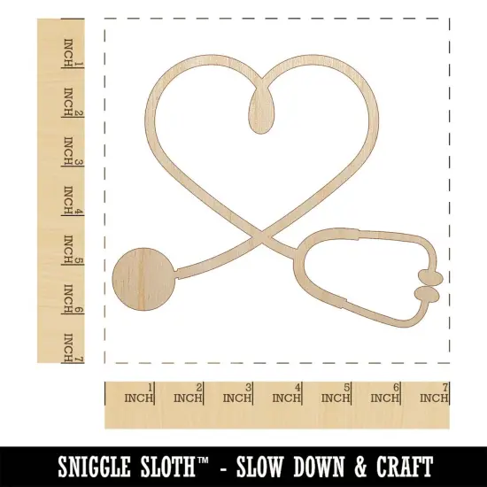 Nurse Doctor Heart Shaped Stethoscope Unfinished Wood Shape Piece Cutout for DIY Craft Projects {1}