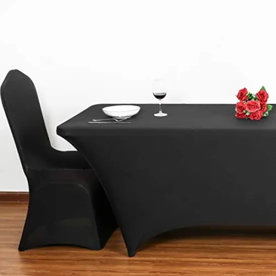6ft Stretch Spandex Table Cover for Standard Folding Tables - Universal Rectangular Fitted Tablecloth Protector for Wedding, Banquet and Party （Black, 72 Length x 30 Width x 30 Height Inches） {6}