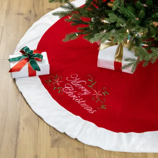 Northlight 48" Traditional Red Merry Christmas Velveteen Tree Skirt {1}