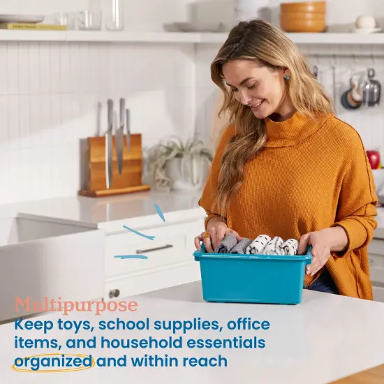 Scoop Front Storage Bins, Multipurpose Organization, 10-Pack Turquoise {3}