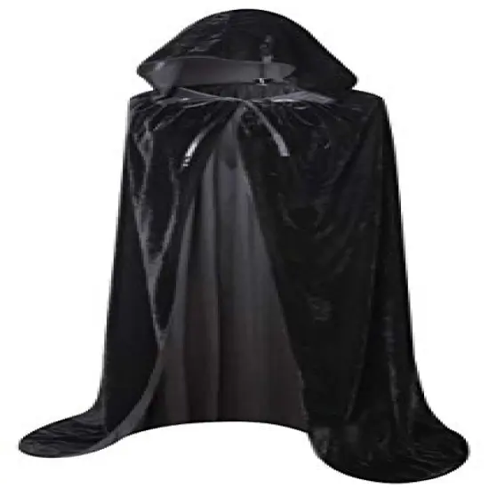Long Hooded Cloak Velvet Cape Witch Costume Halloween Costumes for Women Men (Black, Large) {1}