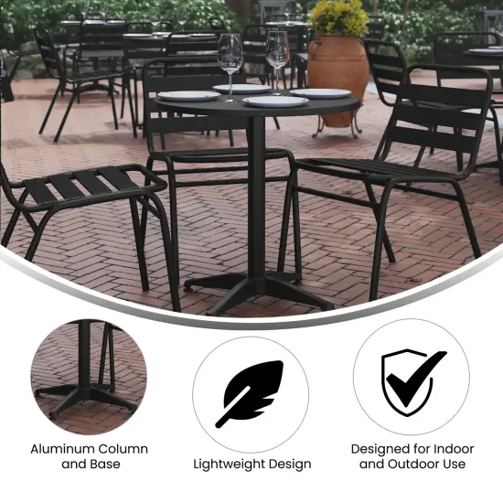 Emma and Oliver 27.5'' Round Aluminum Indoor-Outdoor Table with Base Black {2}
