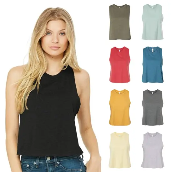 BELLA + CANVAS&reg; Women's Racerback Crewneck Crop Tank - 6682 Heather navy {3}