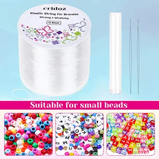 Stretchy String for Bracelets, 0.5mm Clear Elastic String Stretch Cord Jewelry Bead Bracelet String with 2 Pcs Beading Needles for Seed Beads, Pony Beads, Bracelets and Jewelry Making {4}