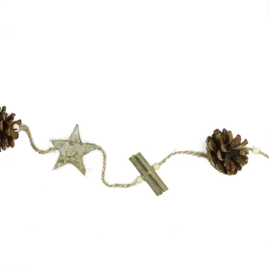 Gallerie II 5' Natural Brown Birch Bark Stars, Twigs and Pine Cone Artificial Christmas Garland - Unlit {1}