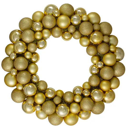 Northlight 3-Finish Shatterproof Ball Christmas Wreath - 24" - Vegas Gold - Unlit {1}