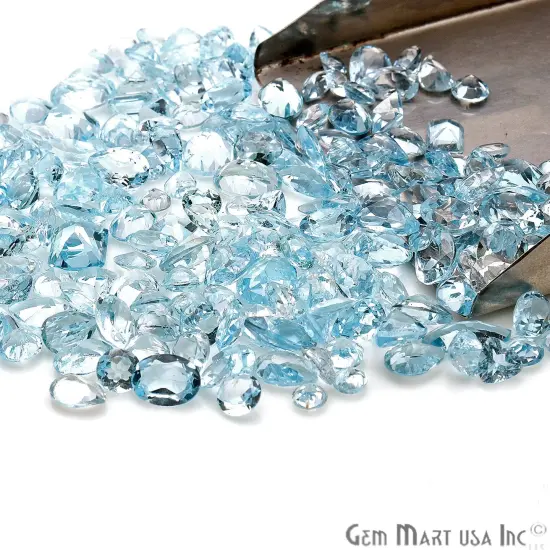 Blue Topaz Gemstone, 100% Natural Faceted Loose Gems, December Birthstone, 6-12mm, 50 Carats, GemMartUSA (BT-60001-50) {4}
