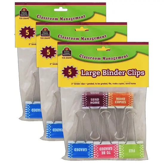 Classroom Management Large Binder Clips, 5 Per Pack, 3 Packs {1}