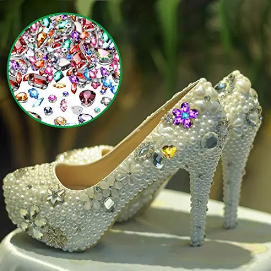 320 Pieces Sew on Rhinestone Glass Crystals Acrylic Gems with Hole Silver Prong Setting Flatback Claw Mix Shape Mix Size for DIY Crafts Dress Clothes Shoes Bag Decorations {4}