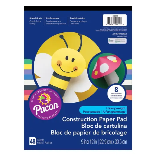 Heavyweight Construction Paper Pad, 8 Assorted Colors, 9" x 12", 48 Sheets Per Pack, 12 Packs {2}