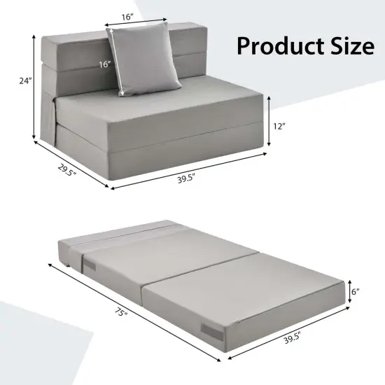Costway Folding Mattress with Pillow 6 Inch Tri-fold Sofa Bed with High-Density Foam {3}