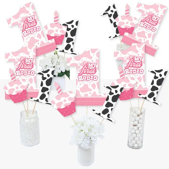 Big Dot of Happiness Pink First Rodeo - Cowgirl 1st Birthday Party Centerpiece Sticks - Table Toppers - Set of 15 {3}