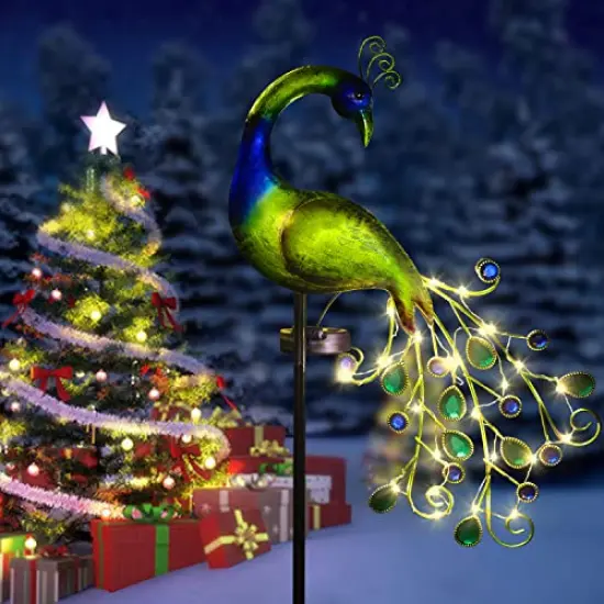 Solar Garden Lights Metal Peacock Garden Decor Waterproof Peacock Solar Stake Lights Decorative for Outdoor Patio Lawn Porch Yard Decorations Peacock Gift for Mom Grandma Women Birthday Gardening {6}