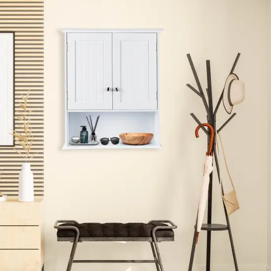 Wall Mount Bathroom Cabinet Storage Organizer with Doors and Shelves-White {3}