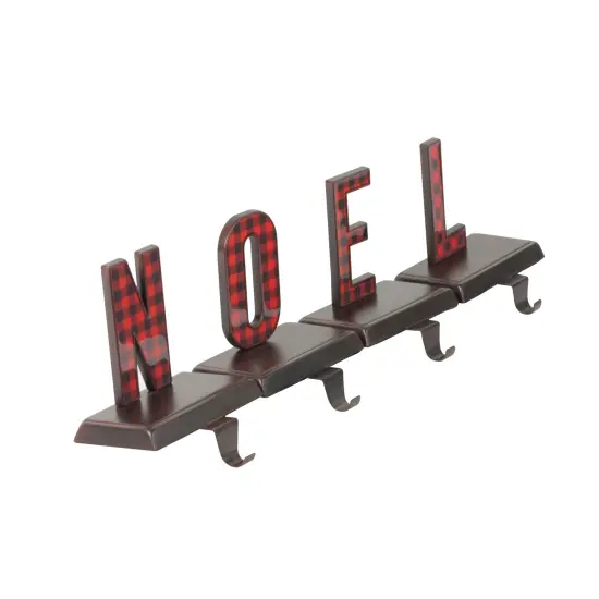 Northlight Buffalo Plaid "NOEL" Christmas Stocking Holder - 6" - Red and Black - Set of 4 {3}