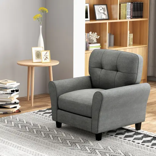 Modern Upholstered Accent Chair with Rubber Wood Legs-Gray {2}