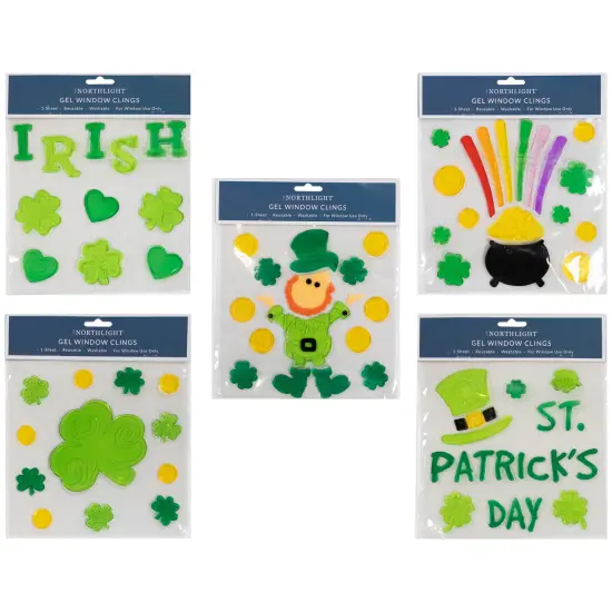 Northlight Set of 5 Double Sided St. Patrick's Day Gel Window Clings Green {1}