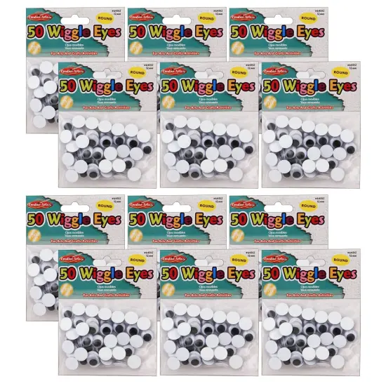 Wiggle Eyes, Round, 12mm, Black, 50 Per Pack, 12 Packs {1}