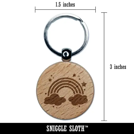 Sweet Adorable Magical Rainbow Engraved Wood Round Keychain Tag Charm {2}