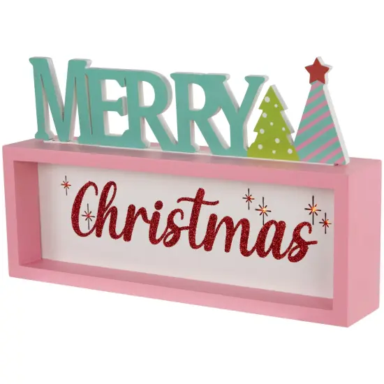 Northlight Lighted "Merry Christmas" Shadow Box Christmas Tree Decoration - 10" - Multicolor Pink {5}