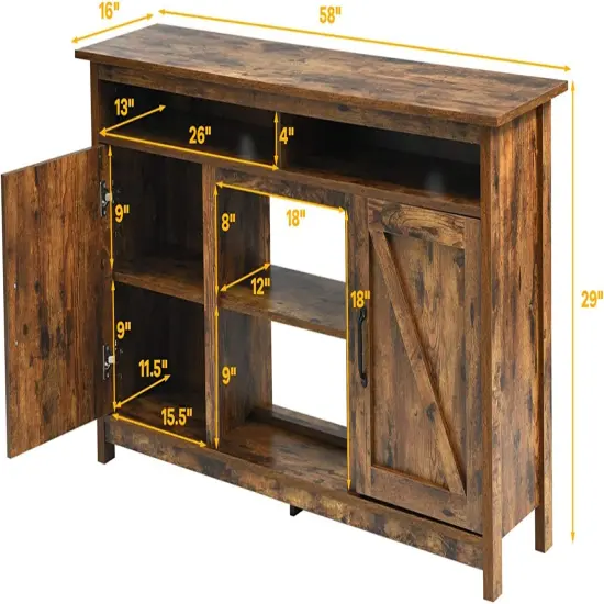 60"Industrial TV Stand Entertainment Center with Shelve and Cabinet-Brown {4}