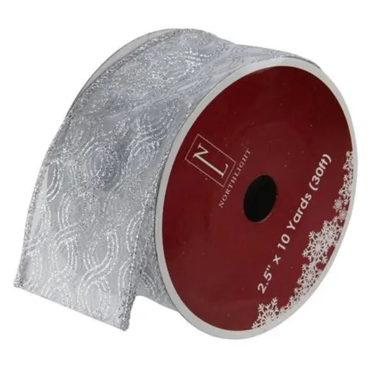 Northlight Silver Shimmering Swirl Christmas Wired Craft Ribbon 2.5" x 10 Yards {1}