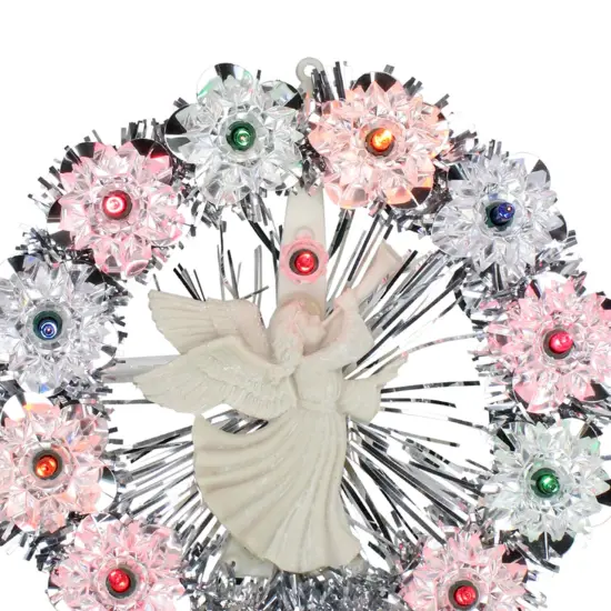Northlight 7.5" Pre-Lit Silver Tinsel Wreath with Angel Christmas Tree Topper - Multi Lights {4}