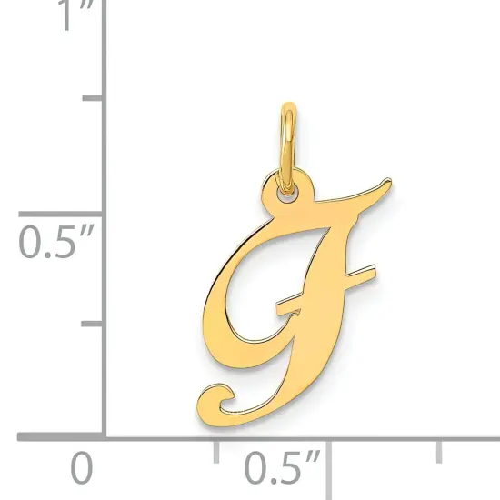 14K Yellow Gold Small Fancy Script Initial F Charm Jewerly 16mm x 13mm {5}