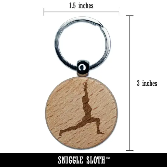 Yoga High Lunge Pose Engraved Wood Round Keychain Tag Charm {2}