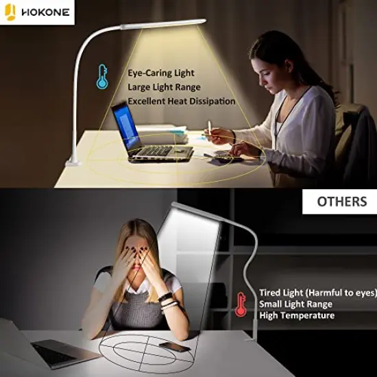 LED Desk Lamp with Clamp,Flexible Gooseneck Clamp Lamp,Dimmable,Touch Control 3 Color Modes,Eye-Care Table Light with Adjustable Arm,Architect Lamp for Home/ Office /Workbench/Reading Working White {3}
