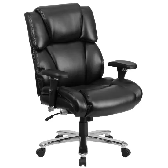 Emma and Oliver 24/7 400 lb. Big & Tall High Back Tufted Lumbar Knob Ergonomic Office Chair Black LeatherSoft {1}