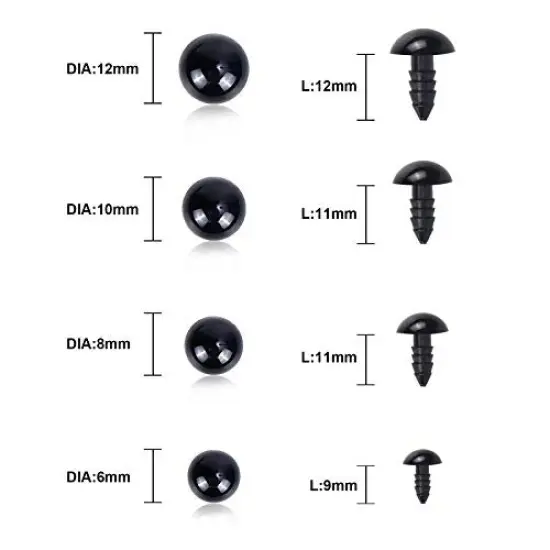 500 Pieces 6-12MM Black Plastic Safety Eyes with Washers for Crochet Animal Crafts Doll Making Supplier Bulk (4 Sizes) {6}