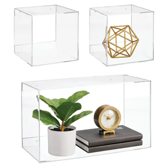 mDesign Acrylic Floating Wall Mount Geometric Display Shelves, Set of 3 {6}