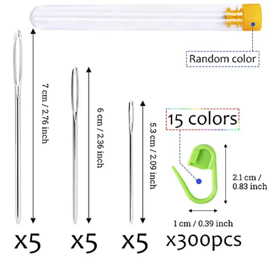 315 Pieces Stitch Locking Clip, Colorful Knitting Markers Crochet Clips with 15 Pieces Big Eyes Blunt Sewing Needles (2inch/2.3inch/2.7inch) {6}