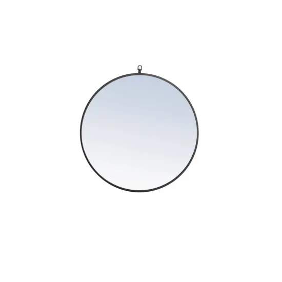 Metal frame Round Mirror with decorative hook 28 inch Black finish {1}