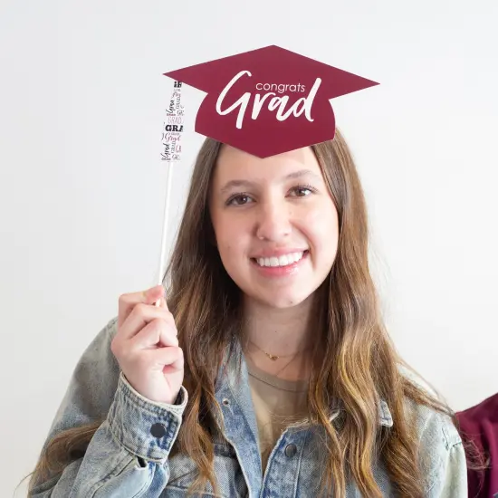 Big Dot of Happiness Maroon 2025 Graduation Party Photo Booth Props Kit - 20 Count {6}