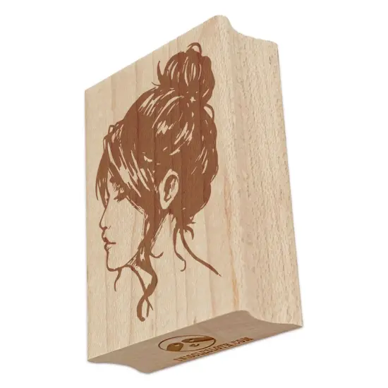 Young Woman Girl with Messy Bun Hairstyle Rectangle Rubber Stamp for Stamping Crafting {7}