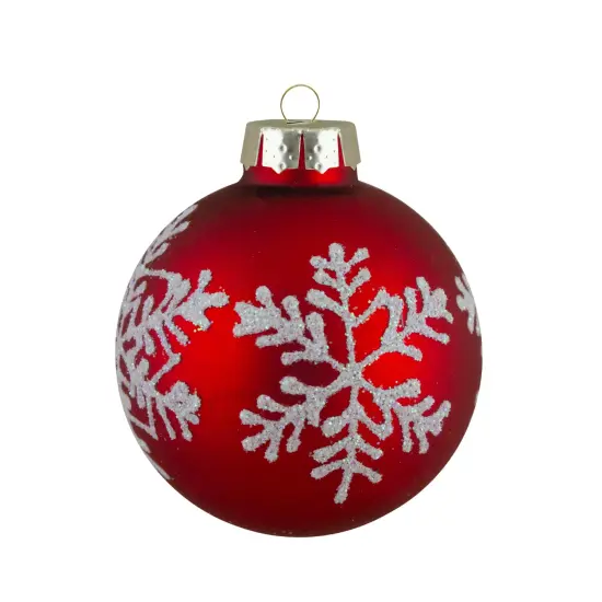 Northlight Snowflakes and Striped Glittered Glass Christmas Ornaments - 1.75-Inch (45mm) - Red - 12ct {6}