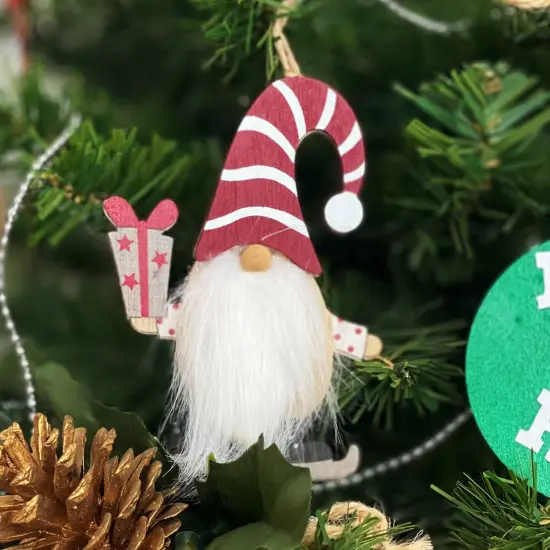 Wrapables Wooden Gnomes Hanging Christmas Tree Ornaments, 6pcs Fluffy Beard {5}