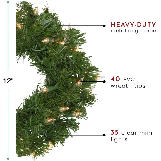 Northlight Pre-Lit Artificial Deluxe Windsor Pine Christmas Wreath - 12" - Clear Lights Green {5}