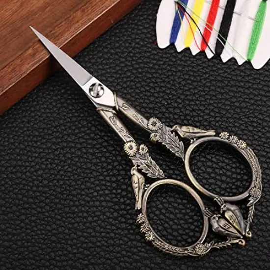 YOUGUOM Embroidery Scissors, Small Sharp Pointed Sewing Scissors for Craft Cross Stitch Needlework Artwork Knitting Thread Yarn Detail Cutting Tools, 4.6in Little Bronze Bird Scissor {6}