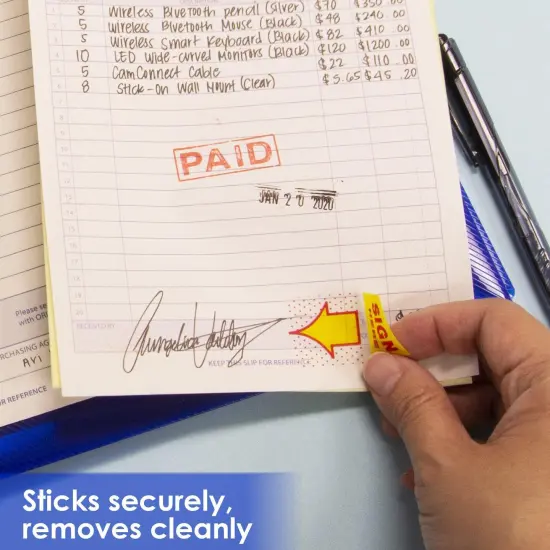 Yellow Color Printed Sign Here Flags with Dispenser, 50 Per Pack, 12 Packs {5}